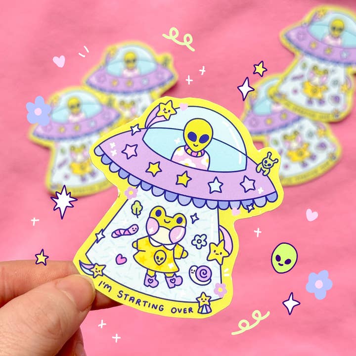 Starting Over UFO Sticker for wholesale by Sun Puff Studios