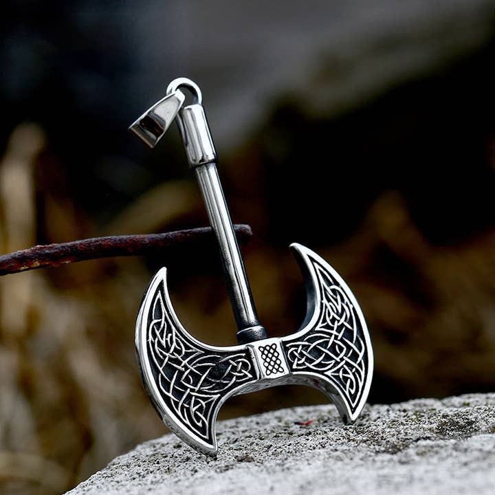 Nordic Viking Celtic Knot Double Sided Axe Pendant for wholesale by Gemcohub