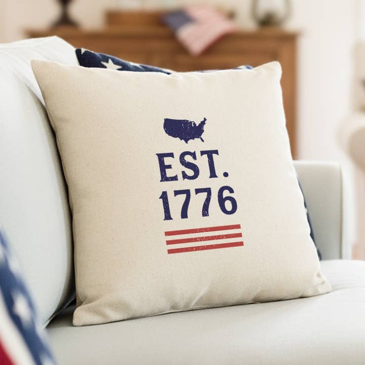 Insigne des États-Unis - Établi en 1776 - Coussin carré en toile pour la vente par Heritage 76