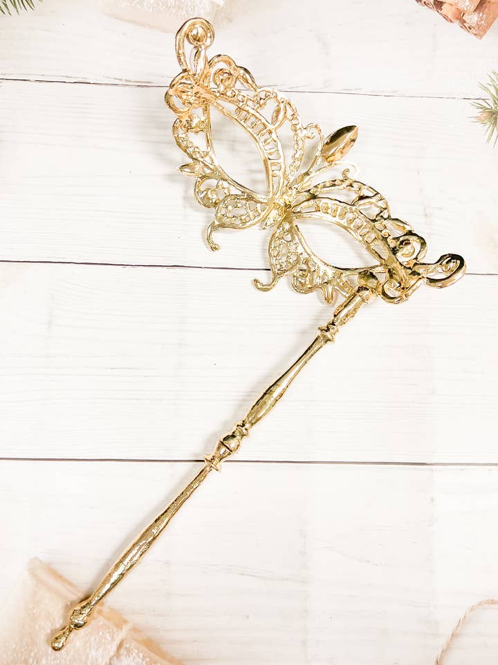 Happy Dream Gifts - Wholesale Costume - Women's - AB Crystal Masquerade Mask with Stick, Gold Wedding Mask