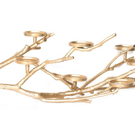 Guld Aluminium 7 platta lykta gren stativ (40 ”x 19"x11") för wholesale av S.N.K. Home Decor