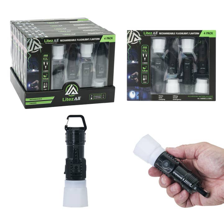 LitezAll 200LM Rechargeable Pocket Flashlight Lantern with Carabiner 4-Pack Gift Box for wholesale by LitezAll