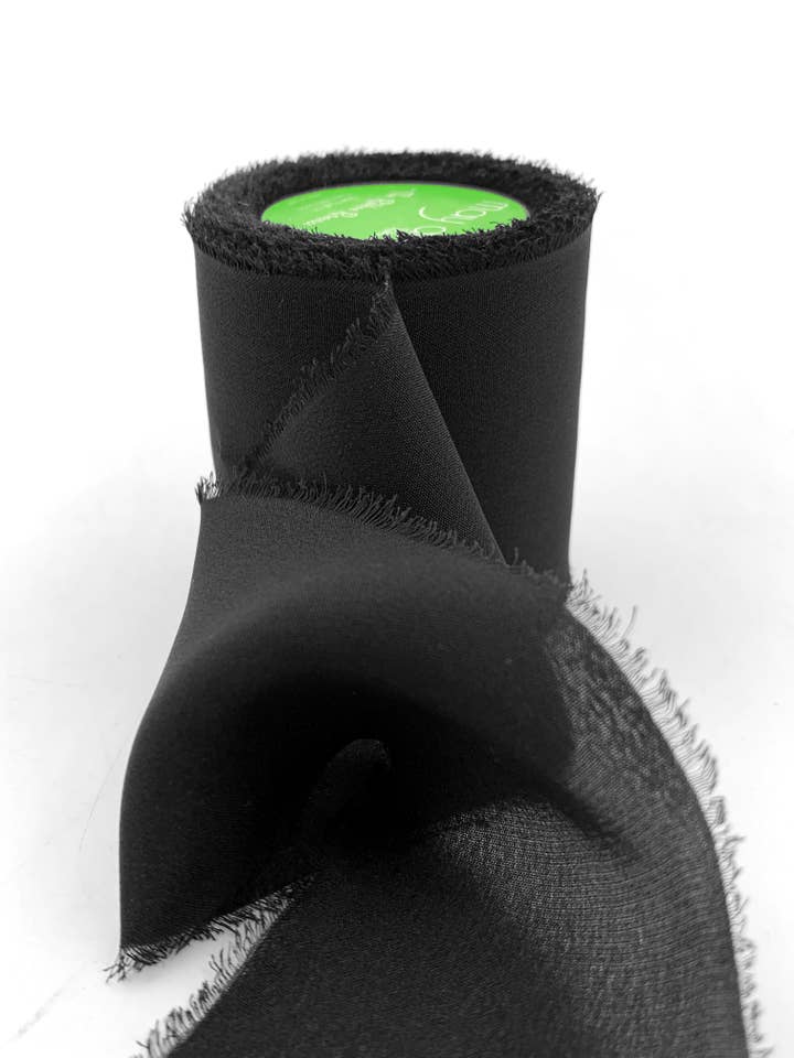 2" Black 100% Silk Crepe with Frayed Edge Ribbon for wholesale by May Arts Ribbon