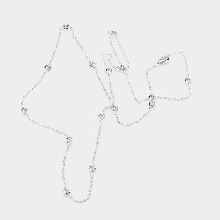 Sensibling Corp. - Wholesale Pendant/Charm Necklace - Gold Dipped Brass Metal Round CZ Station Necklace3