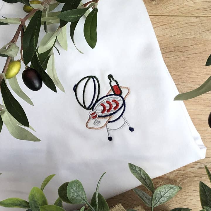 Blanc T-shirt brodé - Barbecue en vente sur Faire0