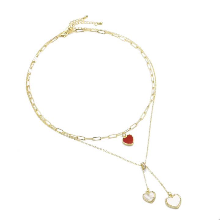 Colar com pingente Coração Vermelho Coração Branco Coração Esfregão de Ouro, Sku #E por atacado de BestBeads&Beyond