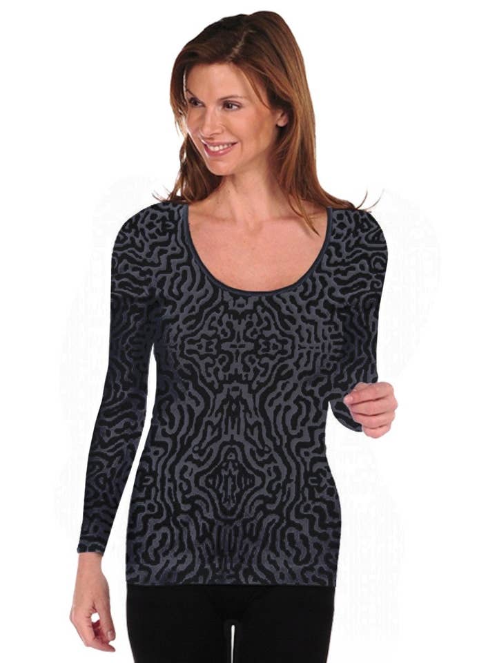 TINA Stephens Italy/Tees By Tina - Wholesale Knit Top - Women's - Tribal Python Long Sleeve U Neck (774UN)