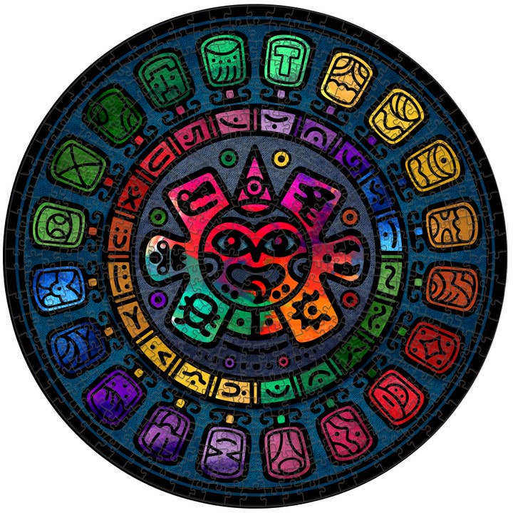 Round Wooden Puzzle Aztec Calendar "WHEEL" for wholesale by WAWW Artisanal Wooden Puzzles