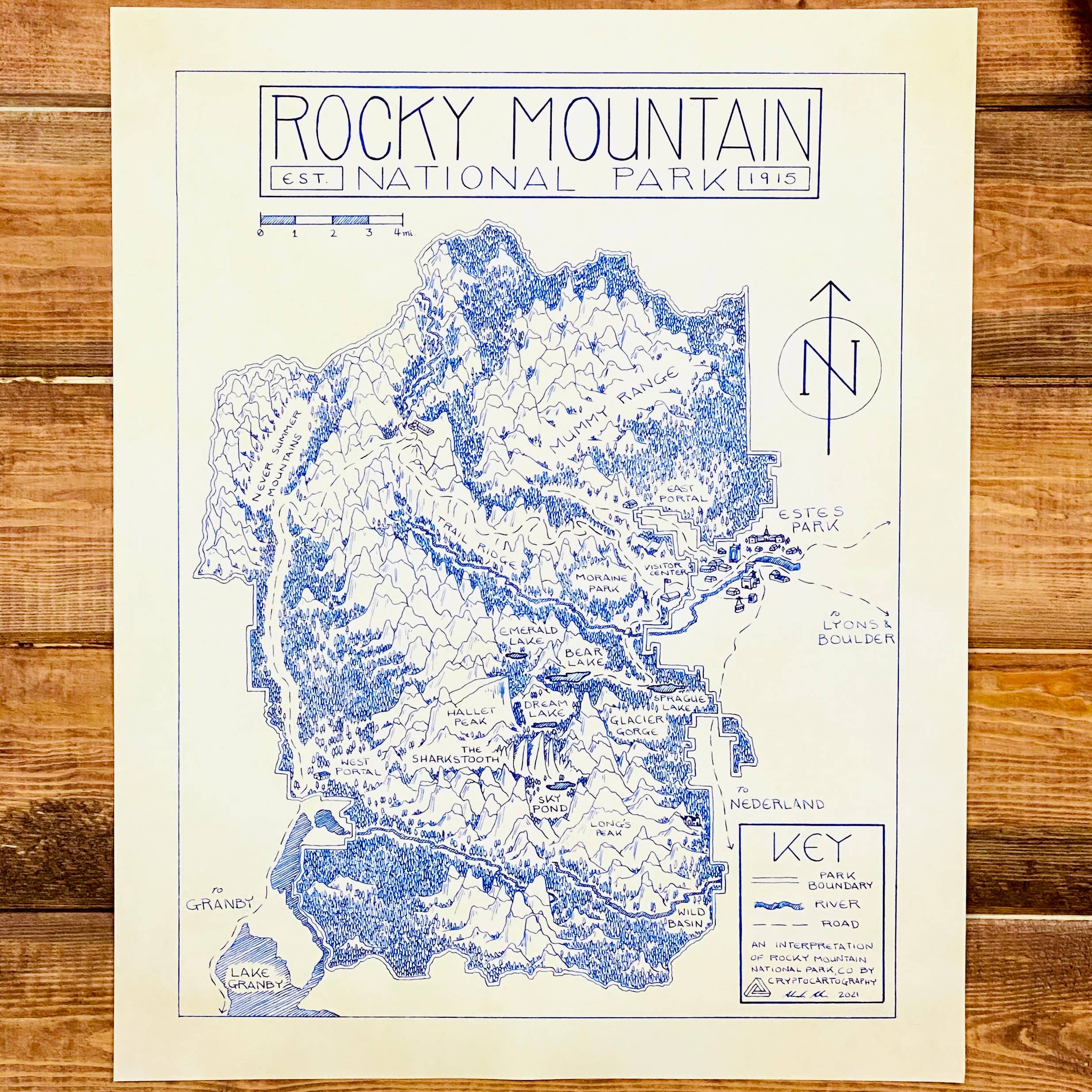 Cryptocartography - Wholesale Art Print - Rocky Mountain National Park Hand-Drawn Map Print6
