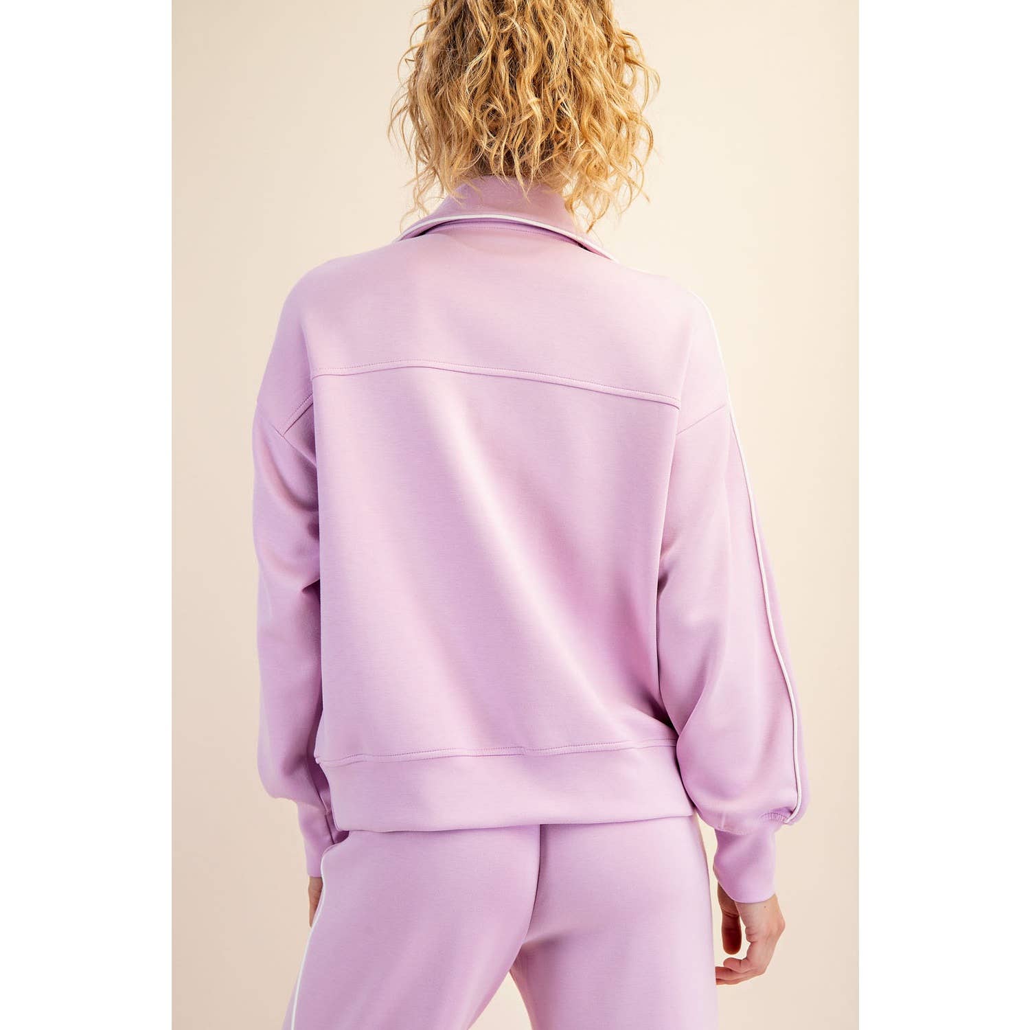 Rae Mode - Vendita all'ingrosso Felpa - Donna - PULLOVER CON ZIP A QUARTO E TUBAZIONI SCUBA MODALE23