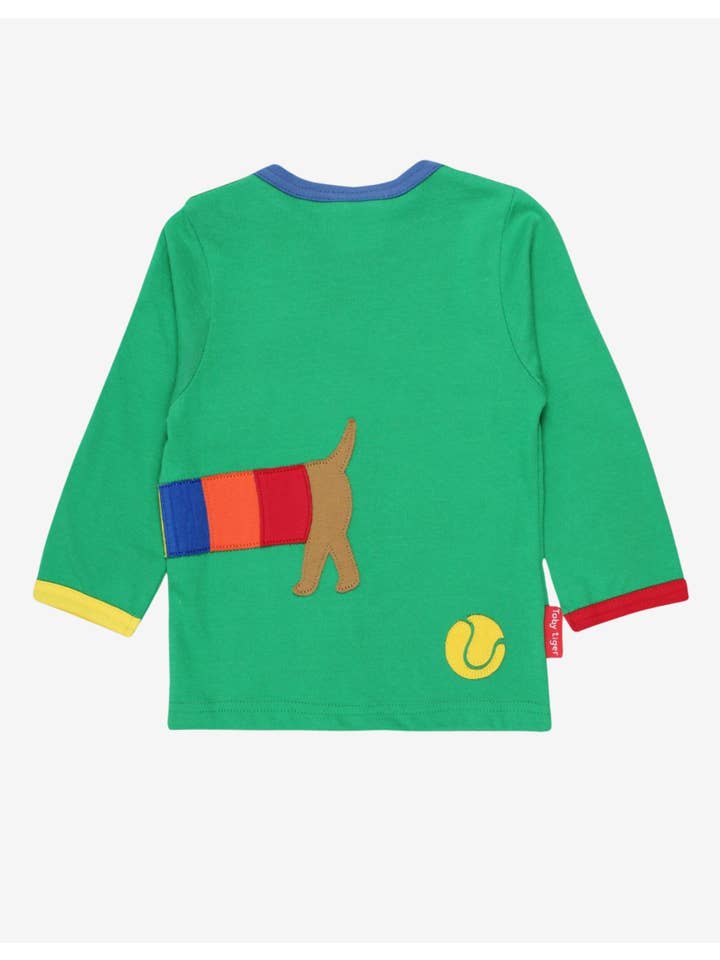 Toby Tiger GmbH - Venta al por mayor Camiseta - Bebés - Camiseta infantil de algodón orgánico de manga larga con aplicación de perro salchicha1