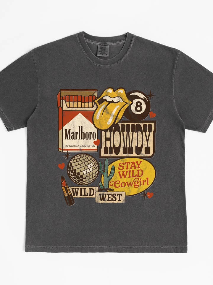 Howdy Grunge Stay Wild Cowgirl Wild West Graphic Tee for wholesale by Lucy + Company
