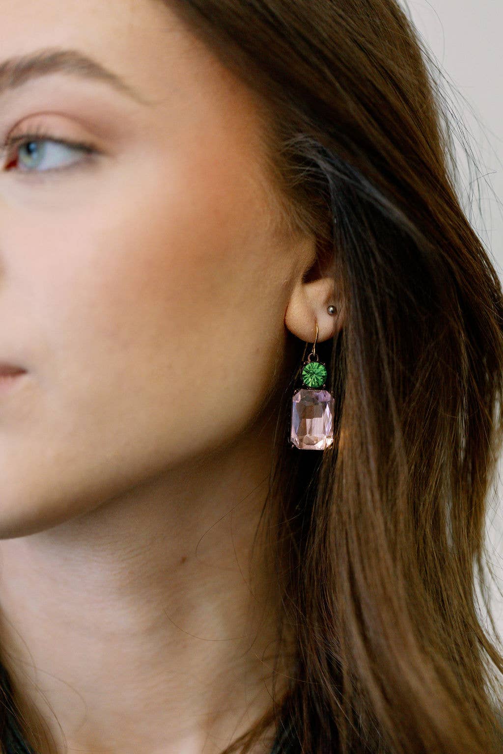 Last True Angel – wholesale Dangle earrings – Twin Gem Earring in Pink & Green1