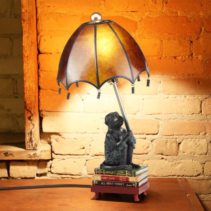 River of Goods - Wholesale Accent/Desk Lamp - 21.75"H Intellectual Monkey with Amber Dome Shade Table Lamp