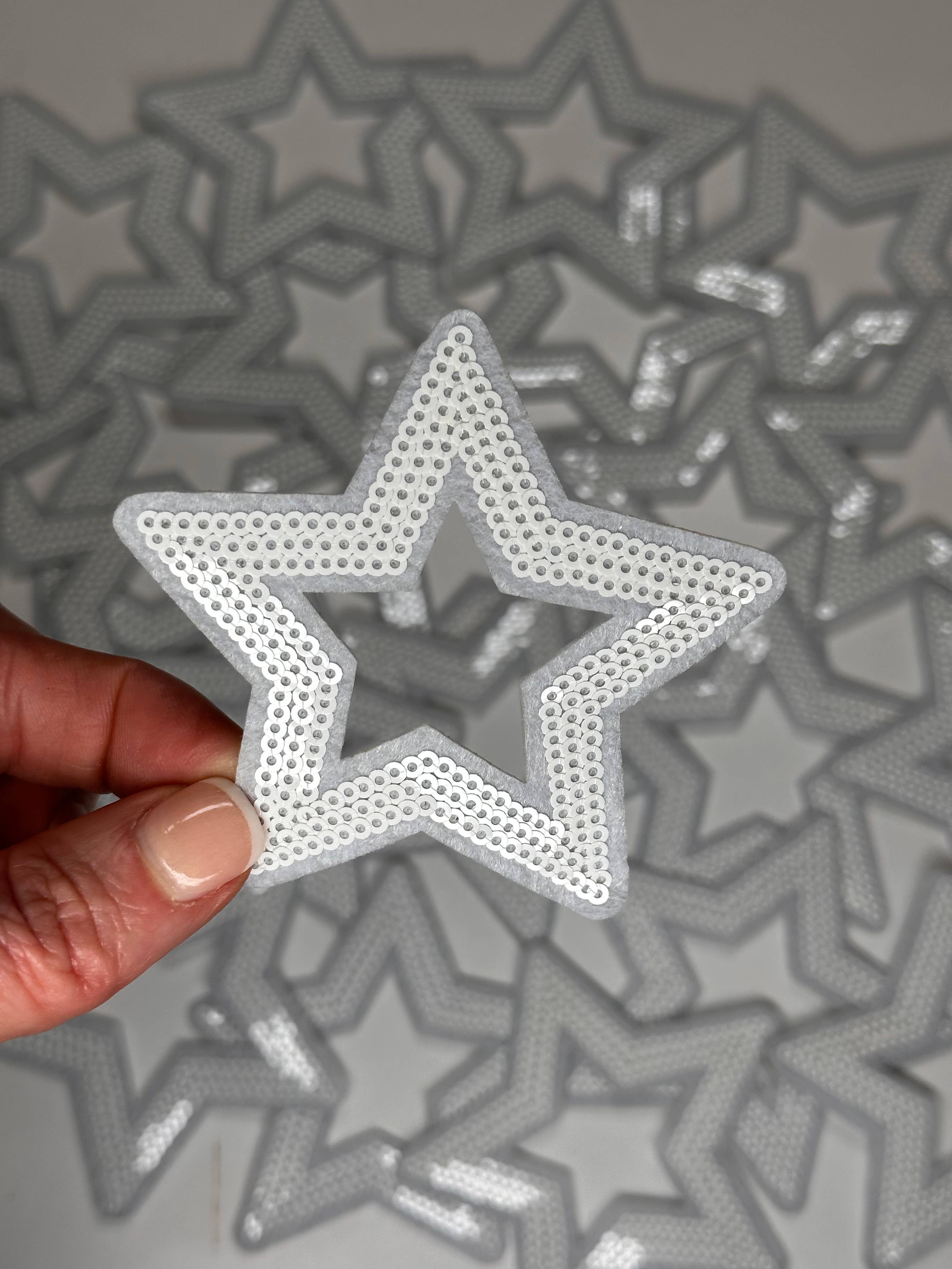 Aloe and Milk Boutique - Wholesale Patch - Sequin Star Outline, sequin, star patch, cheer, game day1