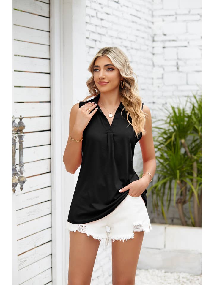 YNIQUE – Engroshandel Bluse - Dame – Kvinders ærmeløse toppe V-hals poloshirts løs afslappet tank14