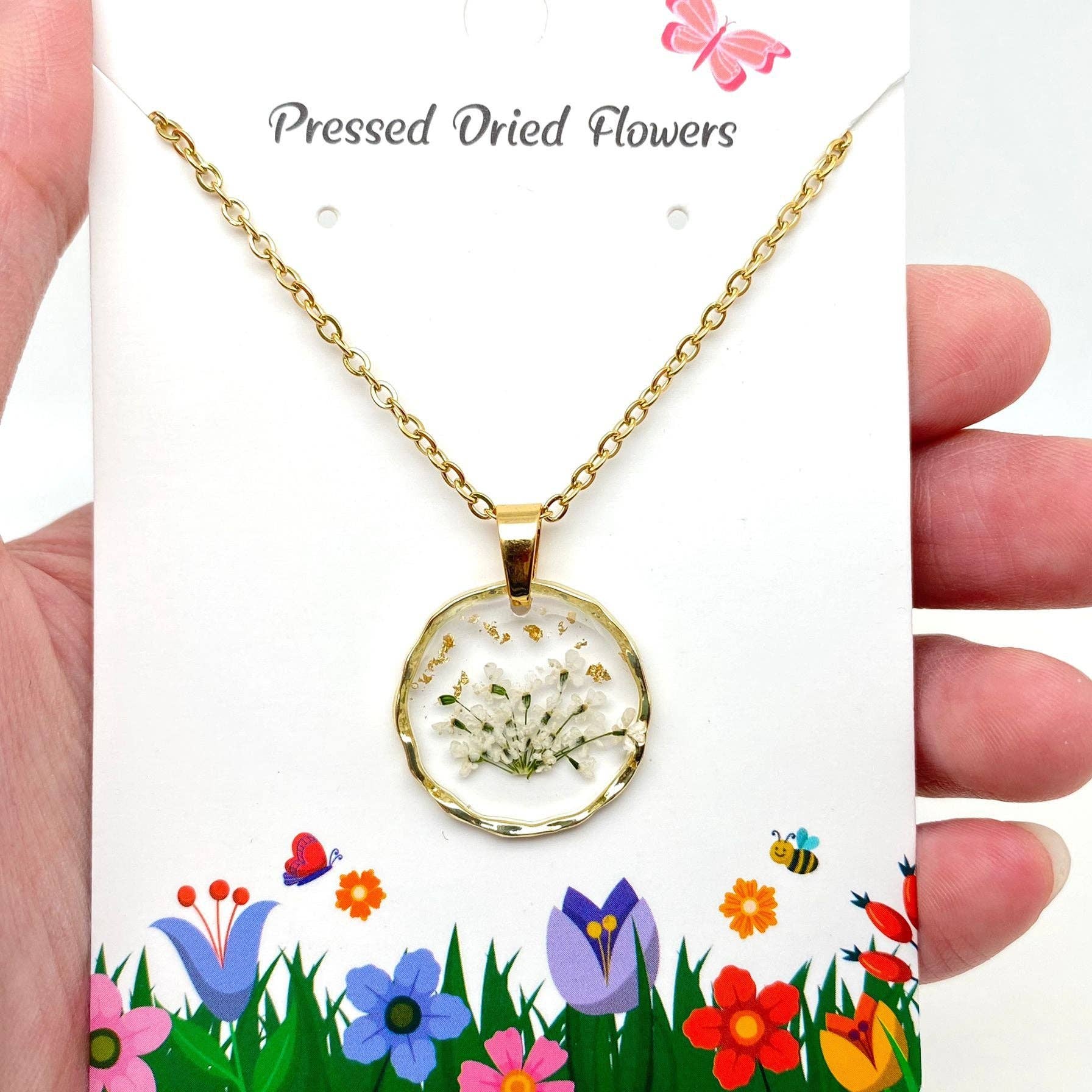 Mio Queena - Wholesale Pendant/Charm Necklace - Dried Flowers Floral Irregular Round Pendant Necklace - PDF15