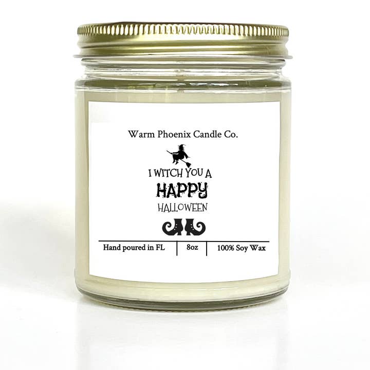 Witch You a Happy Halloween Candle,Custom Company Name Label for wholesale by Warm Phoenix Candle Co.