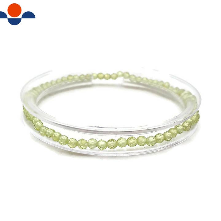CRCBEADS - Wholesale Beaded bracelet - Green Peridot Faceted Round Elastic Bracelet Size 2.5mm 7.5" Length0