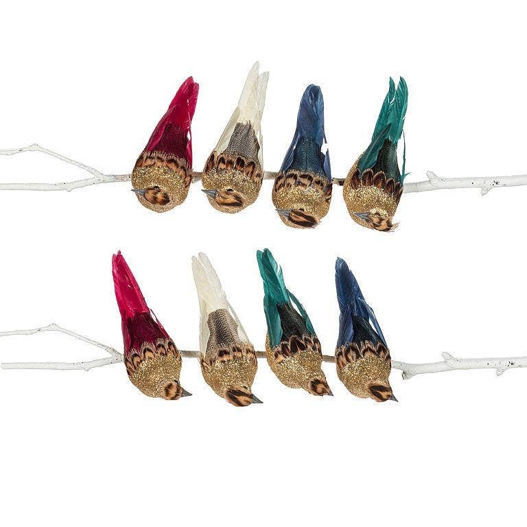 Abbott - Wholesale Ornament Set - Glitter Bird Clip with Pointy Tail-8 Assorted-4"L3
