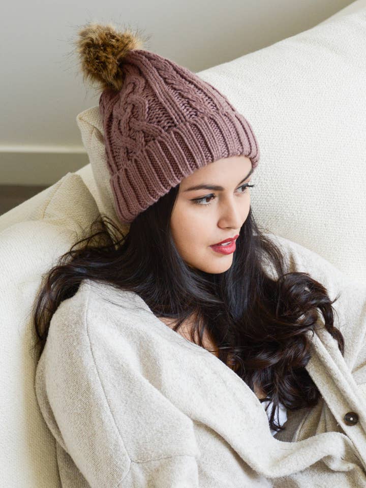 Fur Pom Knit Beanie - Ideal for Winter Adventures 🏂 for wholesale by Leto Accessories