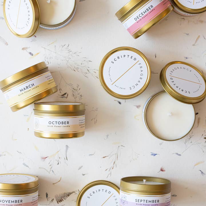 Scripted Fragrance - Wholesale Jar/Filled Candle - March Birth Flower Soy Candle8