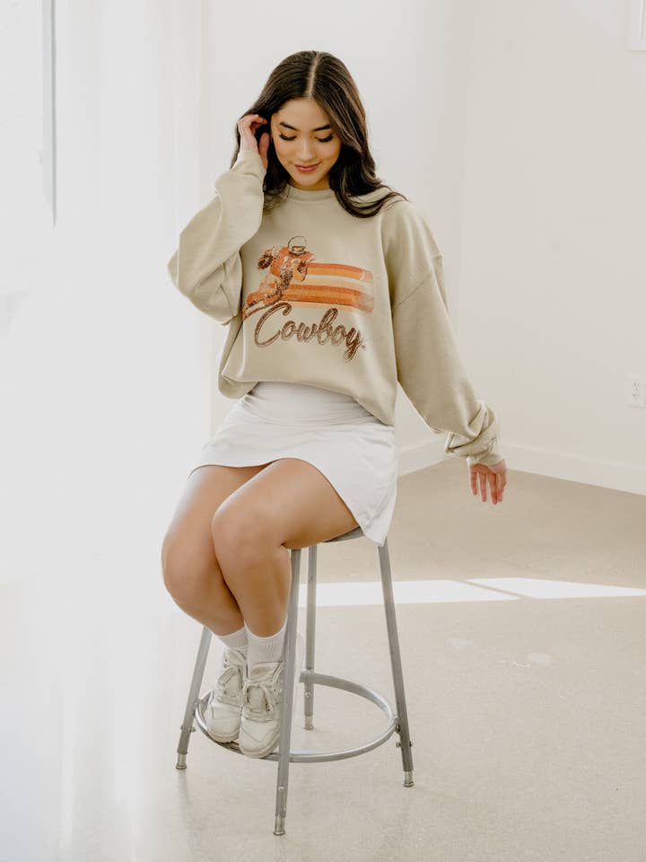 LivyLu - Wholesale Graphic Sweatshirt - Unisex - OSU Oklahoma State Cowboys Mono QB Sand Thrifted Sweatshirt2
