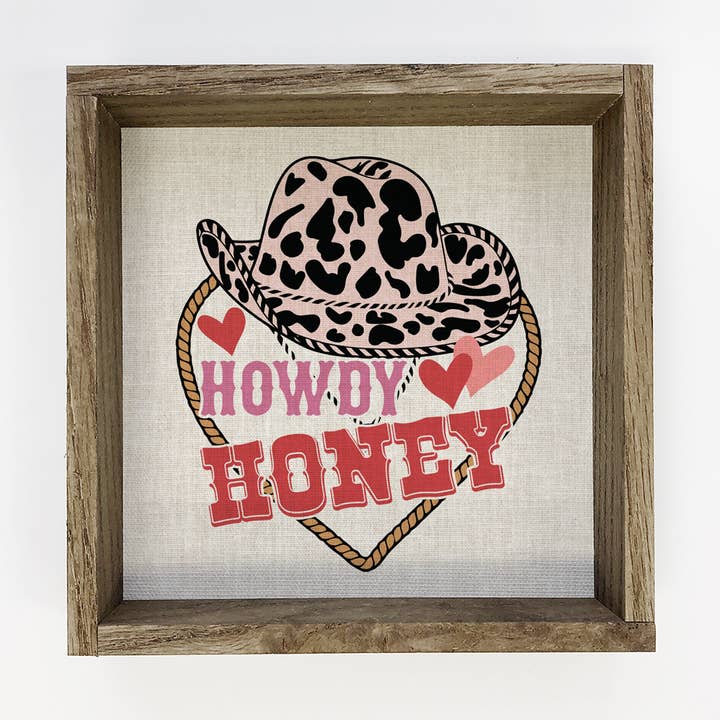 Howdy Honey - Cute Cowboy Word Sign - Wood Framed Decor for wholesale by Hangout Home