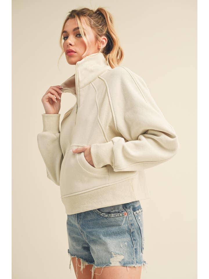 AEMI + CO - Wholesale Sweatshirt – Women's - 950CK Dove Funnel Neck Half Zip 613