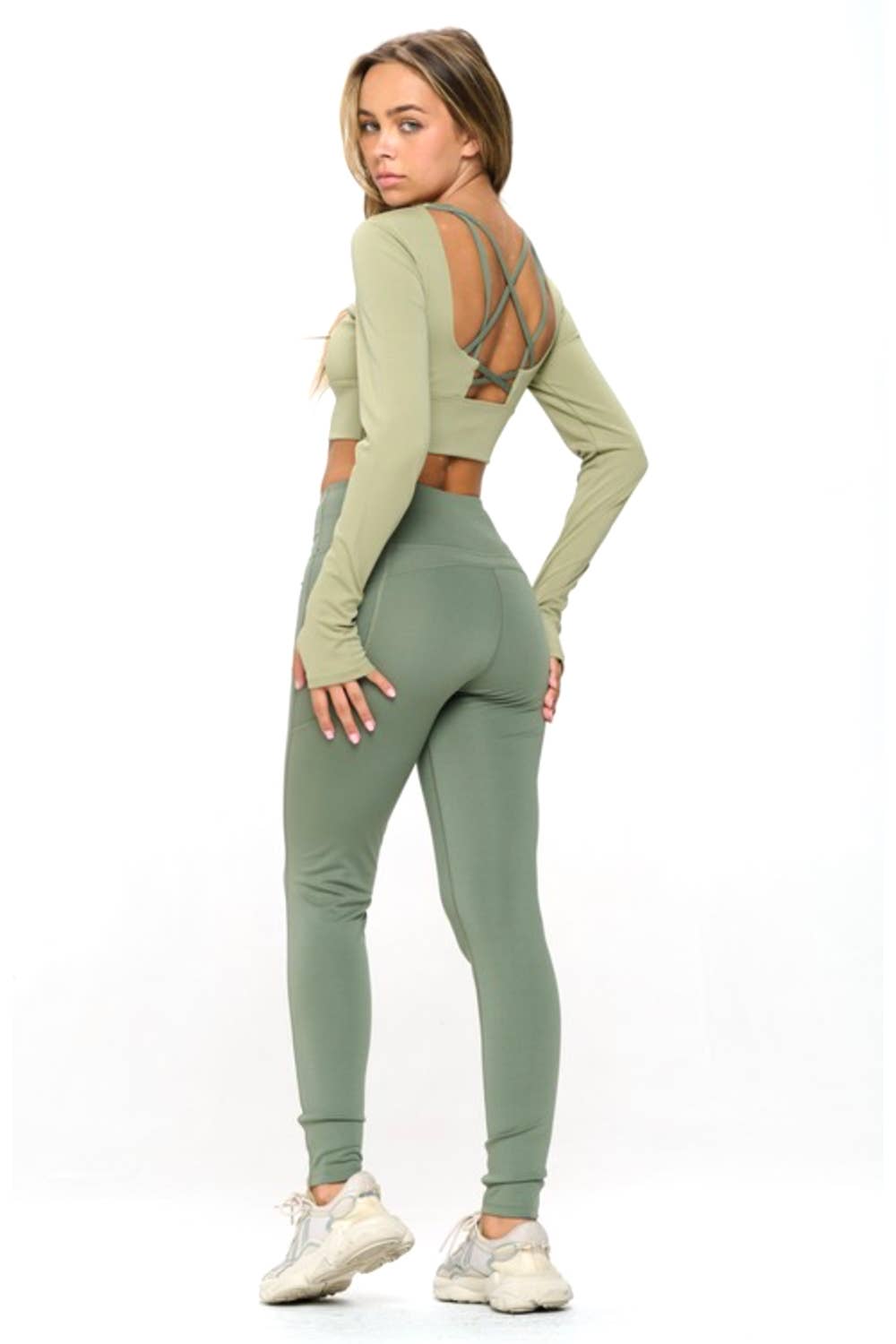 Color 5 - Wholesale Activewear Set - Women's - Long sleeve crop top with yoga legging activewear set8