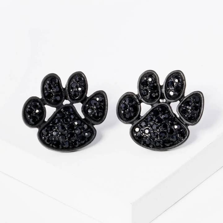 Wild Honey - Wholesale Stud/Post Earrings - Crystal Pave Dog Paw Game Day Mascot Post Stud Earrings12