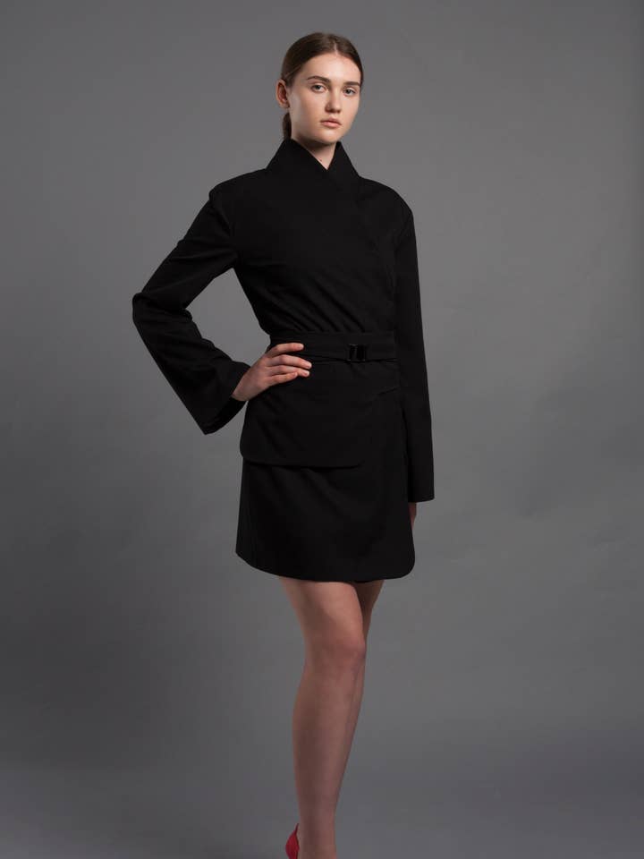 TAVROVSKA - Venta al por mayor Vestido - Mujer - Vestido kimono negro con bolsillo extraíble