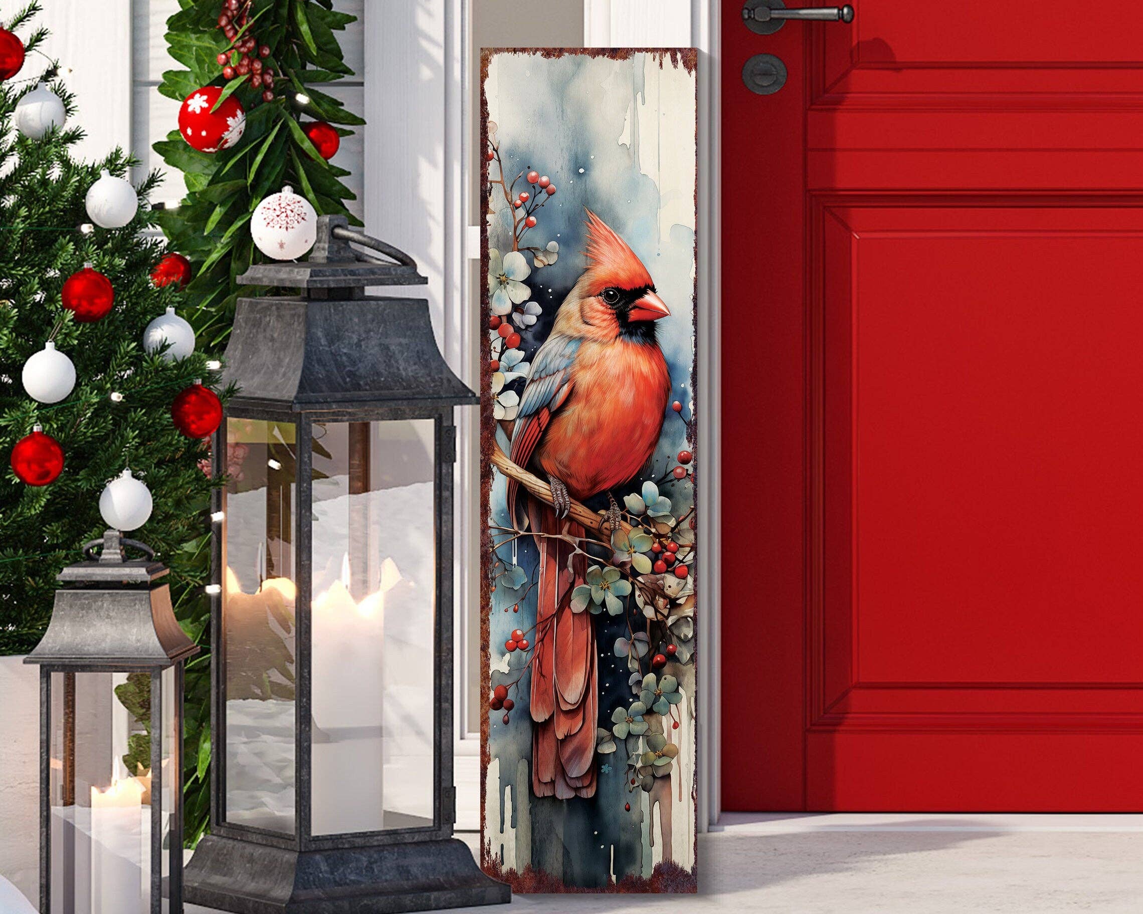 TX USA Corporation – Arte de parede de Natal por atacado – Placa de Boas-Vindas de Natal com Cardeal Vermelho para a Varanda | Presente de Decoração de Férias em Estilo Rústico4