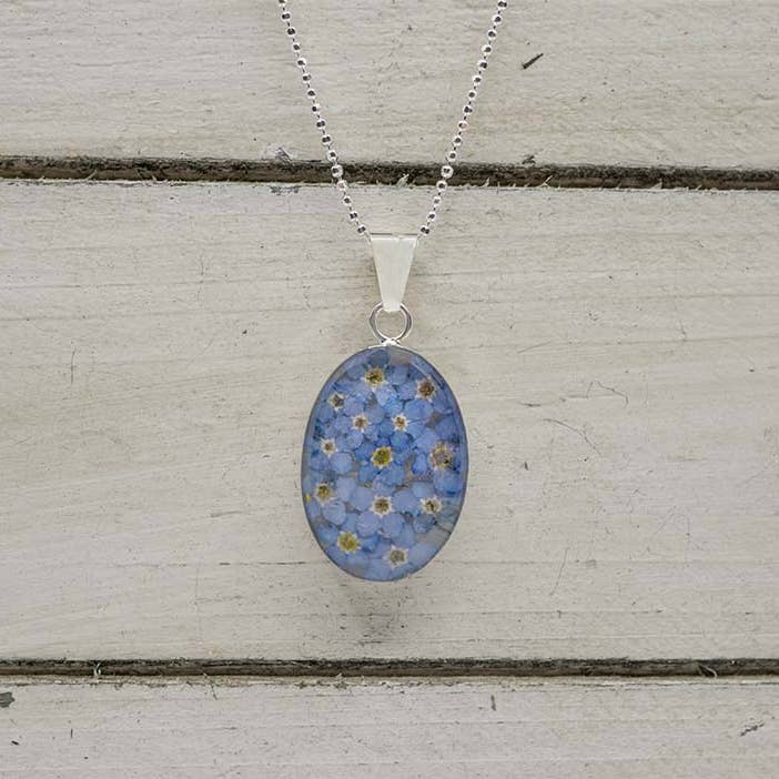 Blue Primavera Forget Me Not Necklace, Medium Oval for wholesale on Faire
