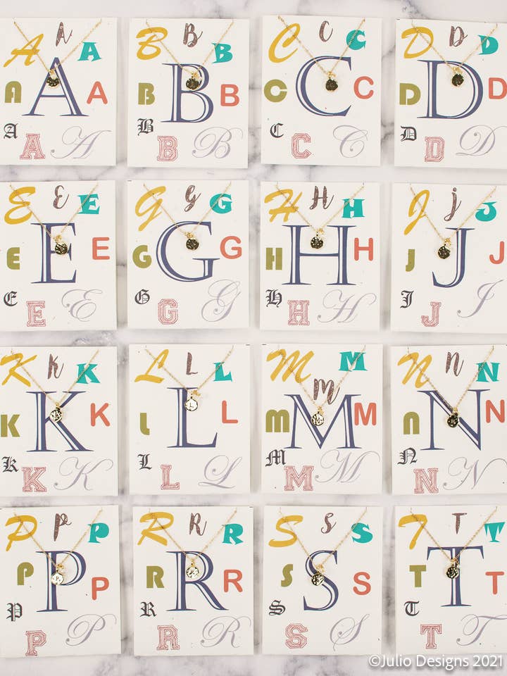 Kirin Packaged Hammered Disk Monogram Necklace Set for wholesale by Julio Designs