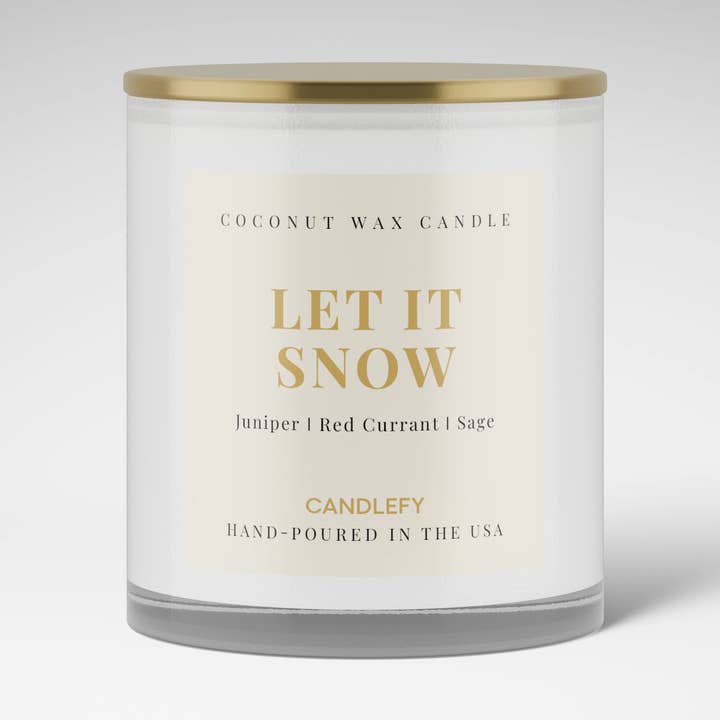 Lad det sne stearinlys · 10oz hvidt glasbæger · Guld låg for engroshandel hos Candlefy