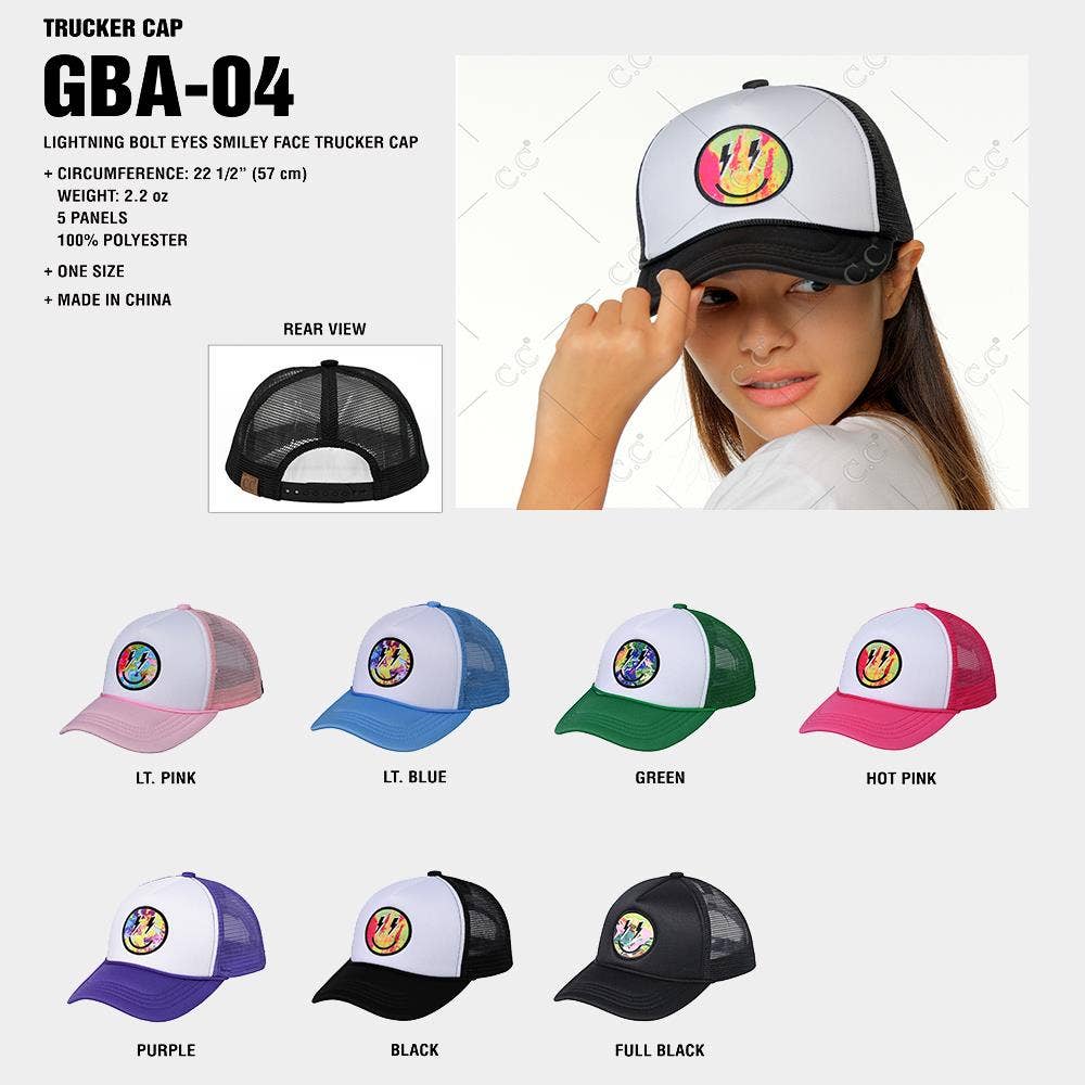 anbfashion - Vendita all'ingrosso Cappellino da camionista - Donna - CAPPELLO DA CAMIONISTA LIGHTNING BOLT EYES CON FACCINA SORRIDENTE GBA-047