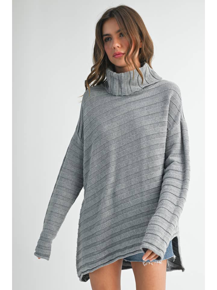 AEMI + CO - Wholesale Knit Sweater - Women's - 3272FK Halee Asymmetrical Turtle Neck Sweater 533