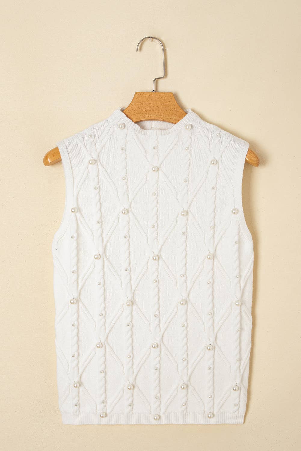 Bianco Gilet Maglia Testurizzata a Collo Alto Bianco Perlato in vendita all'ingrosso su Faire4