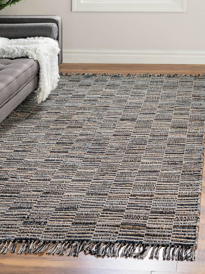Tapis en jute chindi à carreaux pour la vente par Rug Mart