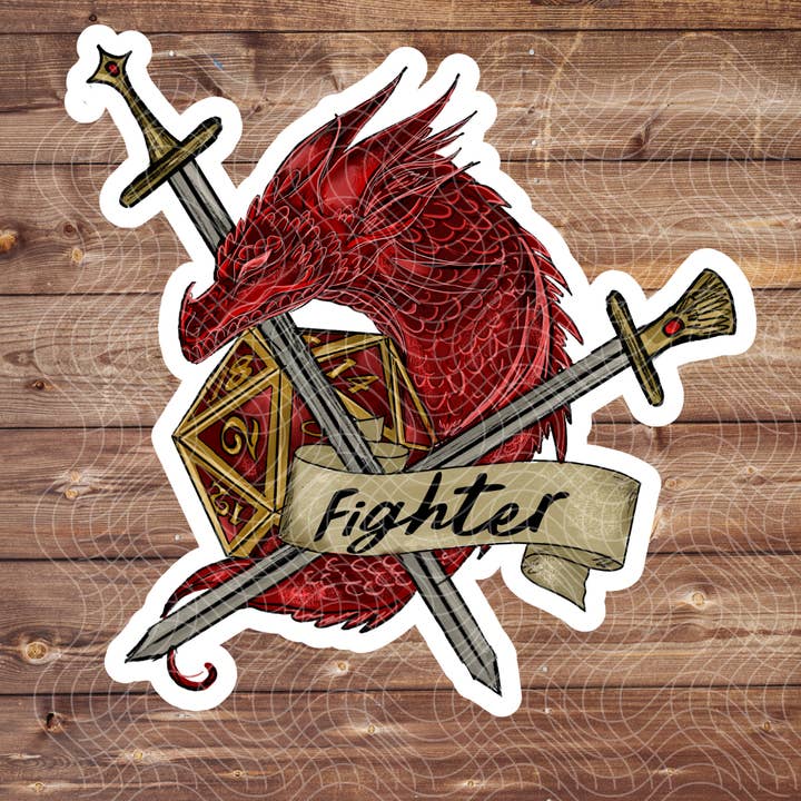 The Geek Boutique - Wholesale Sticker - 3" Fighter RPG Dice D&D D20 Gaming Dragon Vinyl Sticker