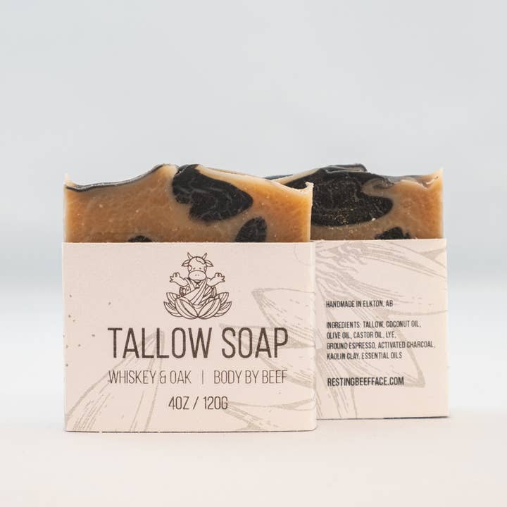 RESTING BEEF FACE | WHISKEY & OAK TALLOW SOAP 4 oz BARS for wholesale by Resting Beef Face