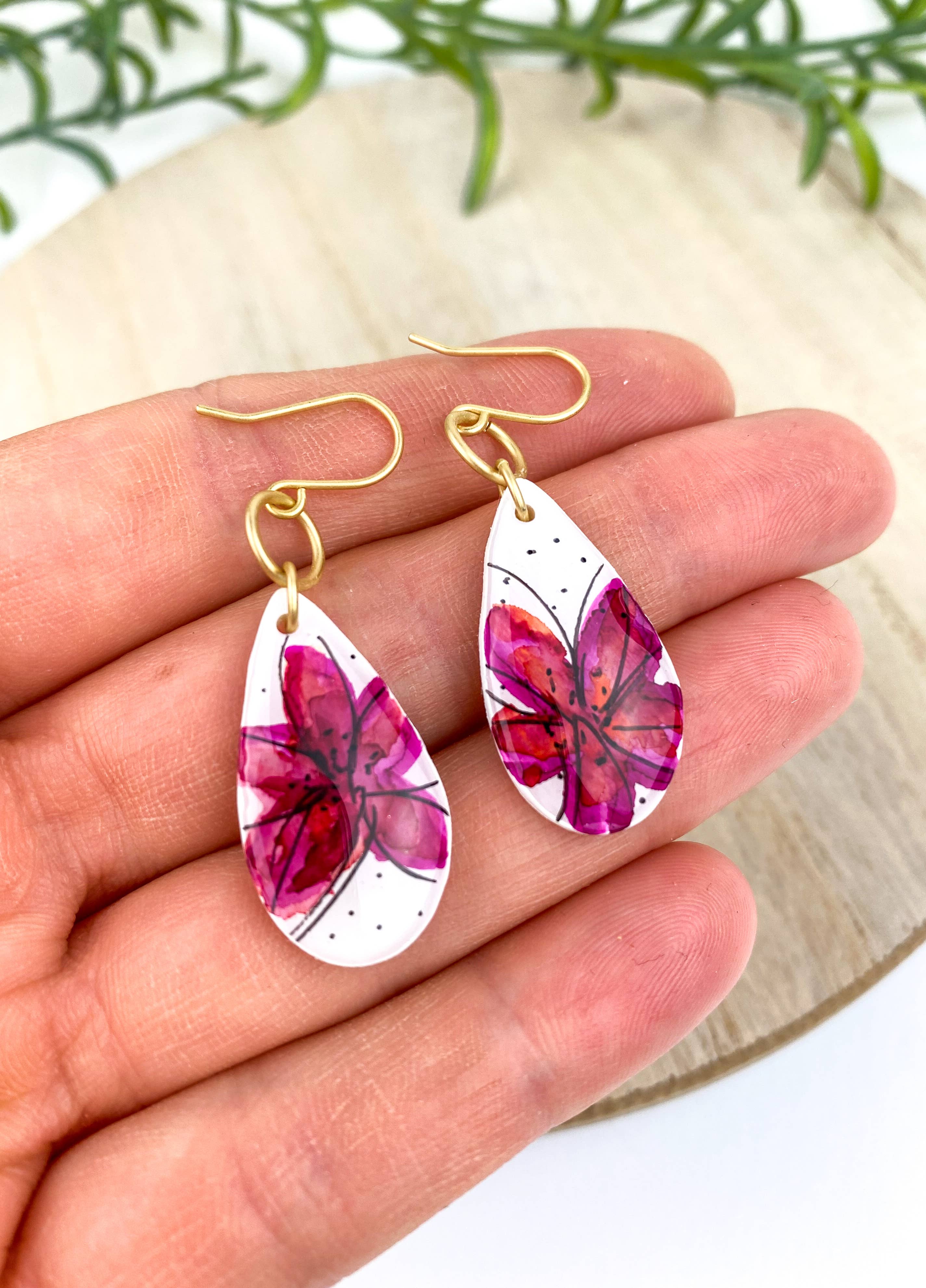 Light Shine - Wholesale Dangle Earrings - Hand Painted Sketchy Flower Clay Earring | Statement Drop9