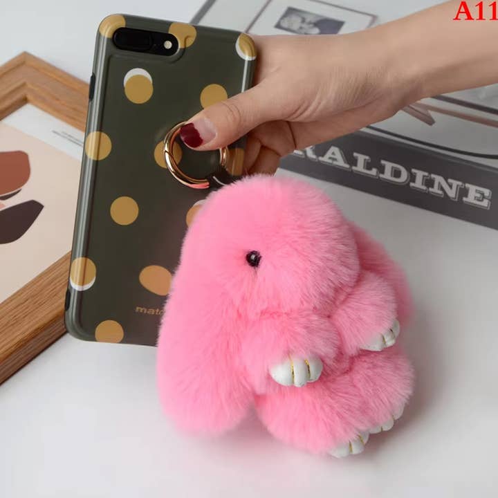PR GROUPS LLC - Wholesale Keychain - Women's - Fluffy Real Fur Pompon Bunny Keychain