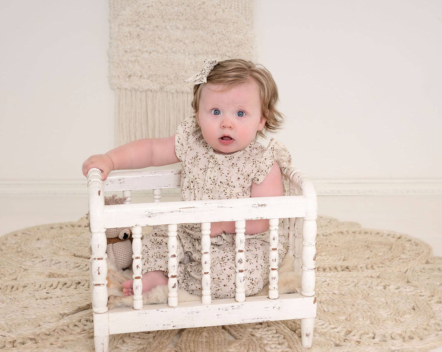 OLIVE & CRADLE - Wholesale Jumpsuit - Baby - Wheat Floral Jennifer + Bow1