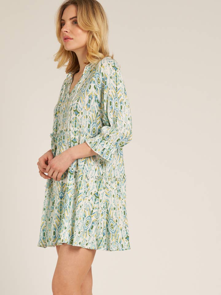 Printed 3/4 Sleeve Tiered Mini Dress for wholesale by En Crème