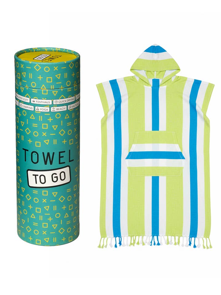 Coral Coast Men Hooded Beach Poncho with Recycled Gift, Green Blue for wholesale by Towel to Go