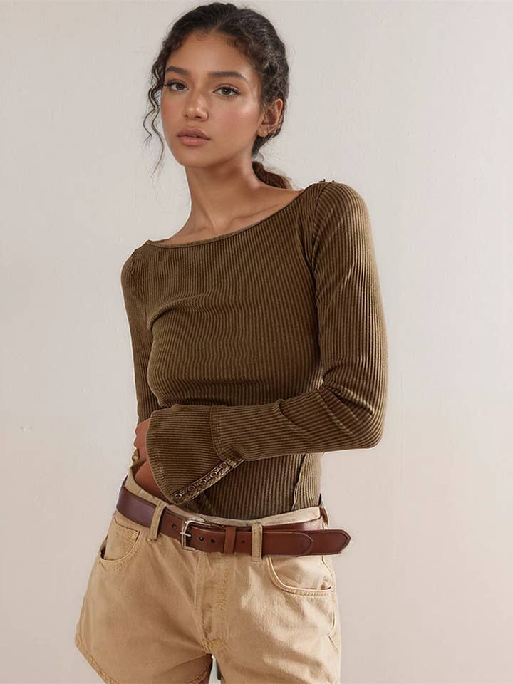 Ladies Solid Color Bell Long Sleeves Top SKT534 for wholesale by Sweetkama