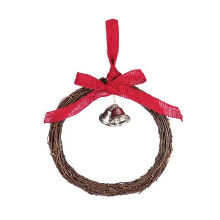 Holiday Birch Wreath Decor Red Ribbon and Silver Bells 8.5D for wholesale by Willow Group