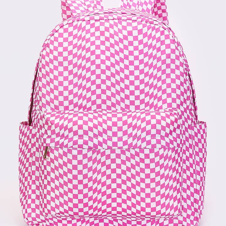 sassy kids palace - Wholesale Backpack - Kids - Girls Pink Wavy Checkered Canvas Backpack